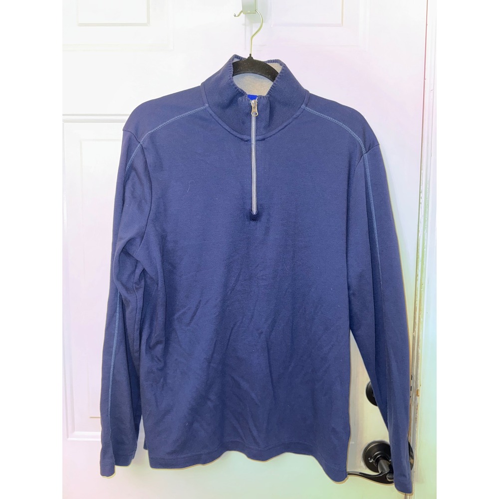 Robert Graham Mens Navy Blue Quarter Zip Pullover Classic Fit Floral Trim Size L